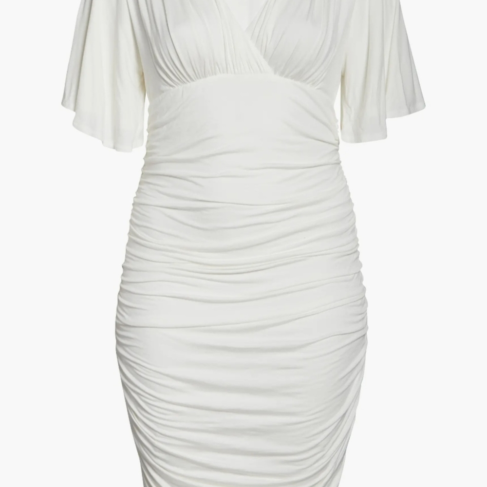 Elegant White Ruched Dress